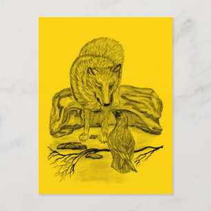 Wolf and Raven - Black and Yellow Design Postcard
