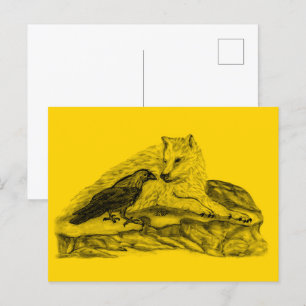 Wolf and Raven - Black and Yellow Design Postcard