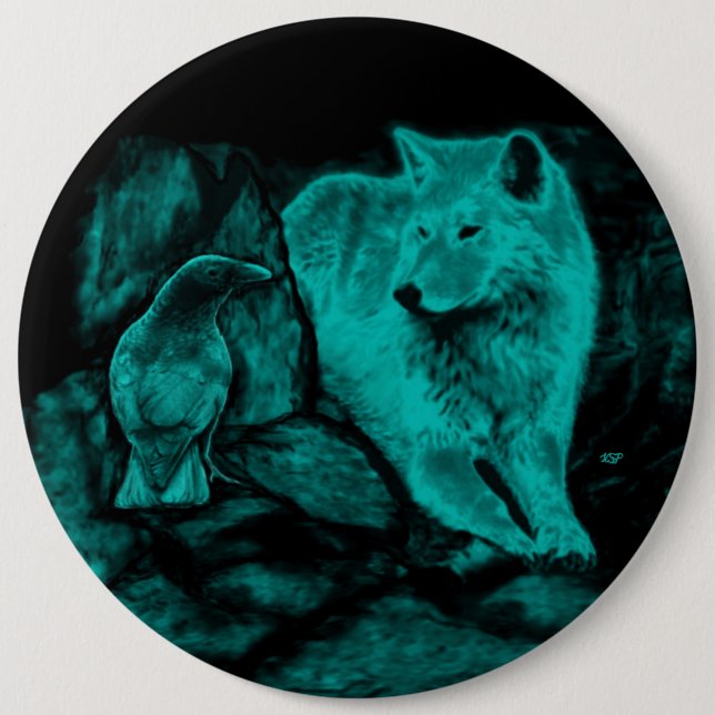 Wolf and Raven in the Night 6 Cm Round Badge (Front)