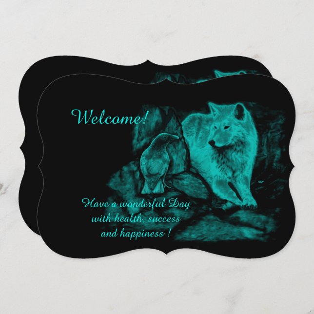 Wolf and Raven in the Night , Add Your Text Invitation (Front/Back)