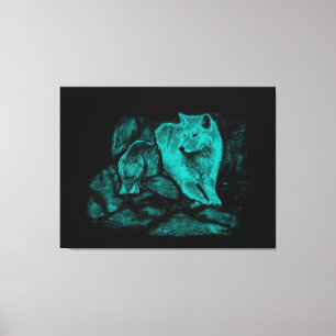 Wolf and Raven in the Night Canvas Print