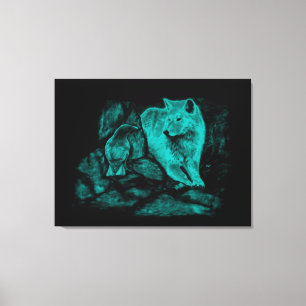 Wolf and Raven in the Night Canvas Print