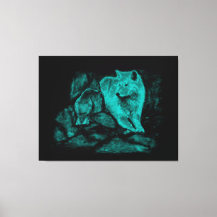 Wolf and Raven in the Night Canvas Print