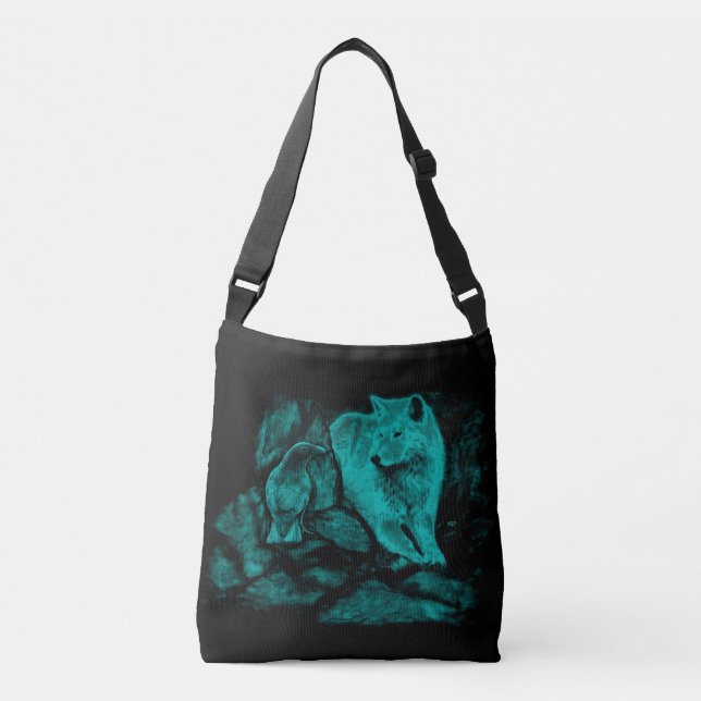 Wolf and Raven in the Night Crossbody Bag (Front)