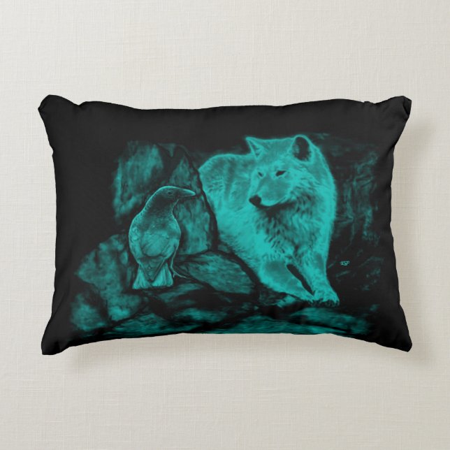 Wolf and Raven in the Night Decorative Cushion (Front)