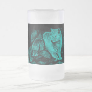 Wolf and Raven in the Night Frosted Glass Beer Mug