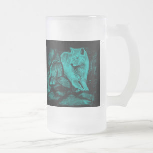 Wolf and Raven in the Night Frosted Glass Beer Mug