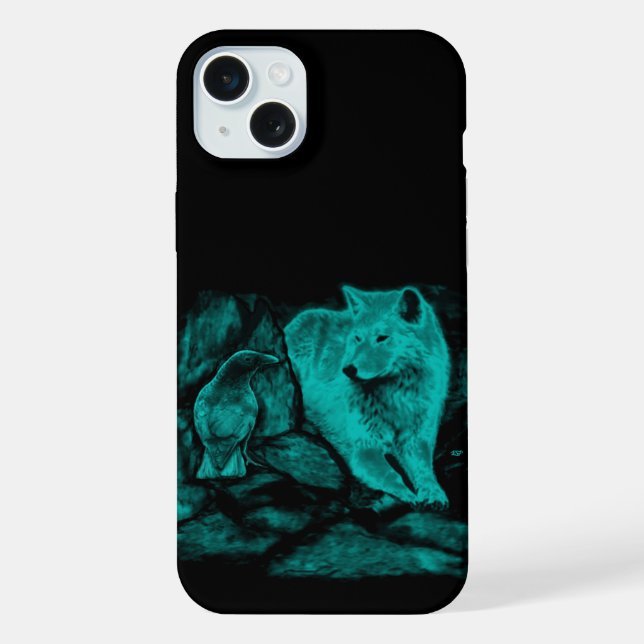 Wolf and Raven in the Night iPhone Case (Back)