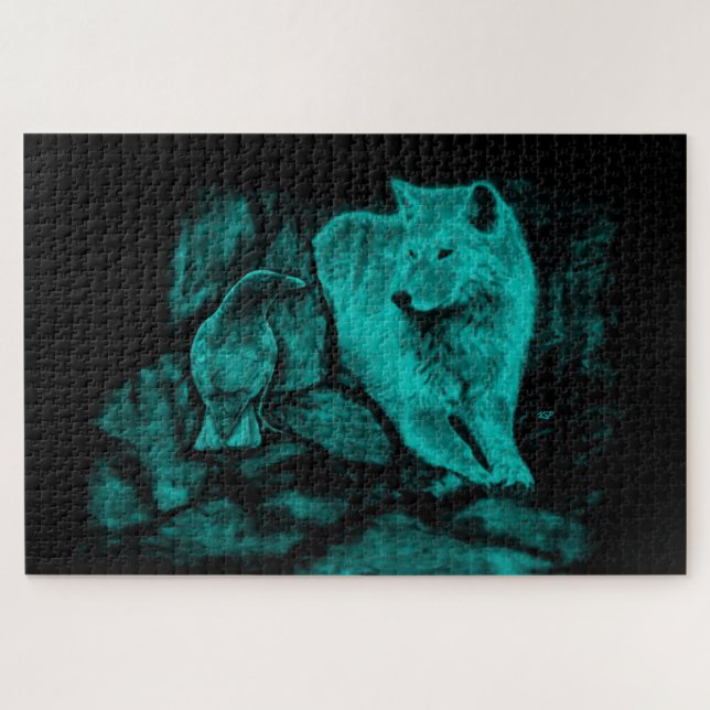 Wolf and Raven in the Night Jigsaw Puzzle (Horizontal)