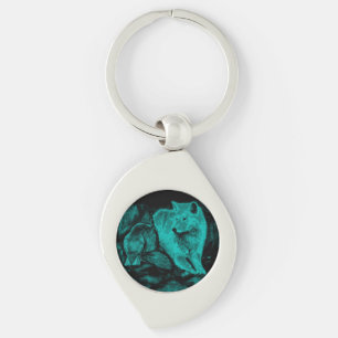 Wolf and Raven in the Night Key Ring
