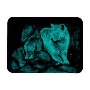 Wolf and Raven in the Night Magnet