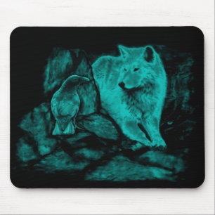 Wolf and Raven in the Night Mouse Mat