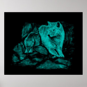 Wolf and Raven in the Night Poster
