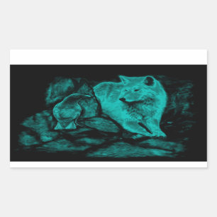 Wolf and Raven in the Night Rectangular Sticker