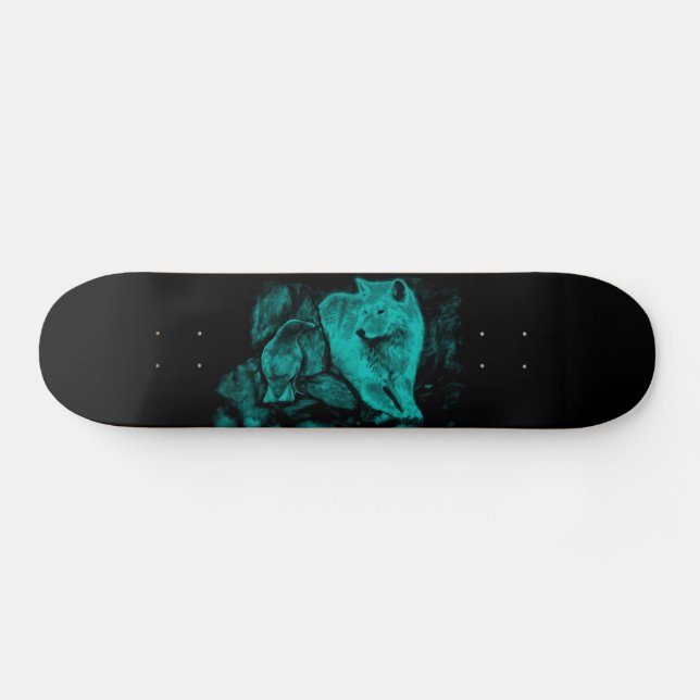 Wolf and Raven in the Night Skateboard (Horz)