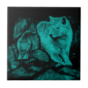 Wolf and Raven in the Night Tile