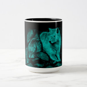 Wolf and Raven in the Night Two-Tone Coffee Mug