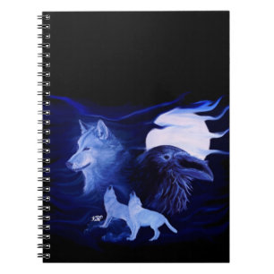 Wolf and Raven with full moon Notebook