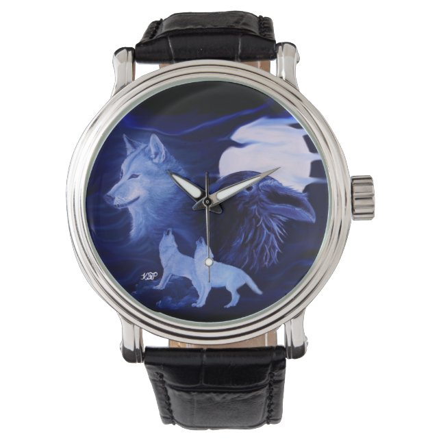 Wolf and Raven with full moon Watch (Front)