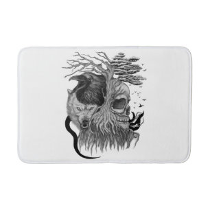 Wolf and Raven with Skull Bath Mat