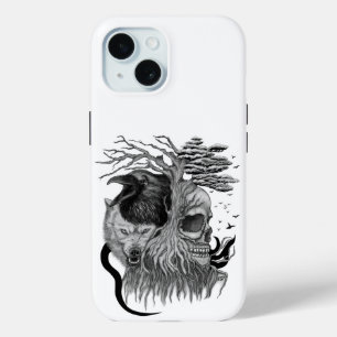 Wolf and Raven with Skull iPhone 15 Case