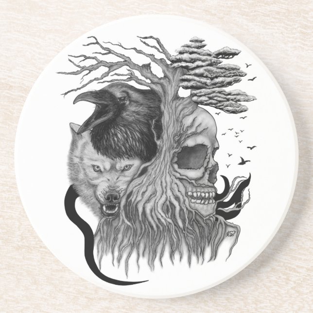 Wolf and Raven with Skull Coaster (Front)