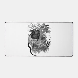 Wolf and Raven with Skull Desk Mat