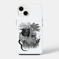 Wolf and Raven with Skull