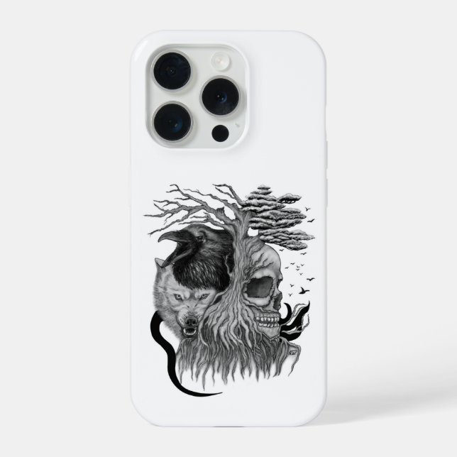 Wolf and Raven with Skull iPhone Case (Back)