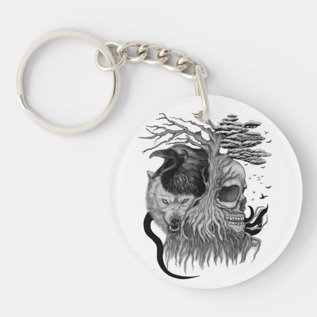 Wolf and Raven with Skull Key Ring (Front)
