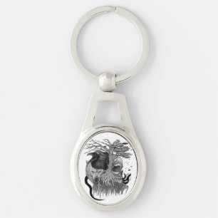 Wolf and Raven with Skull Key Ring