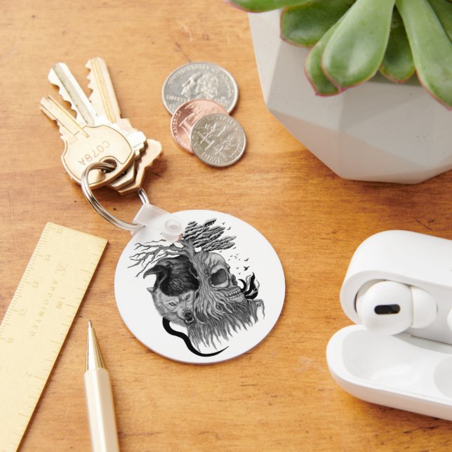 Wolf and Raven with Skull Key Ring (Desk)