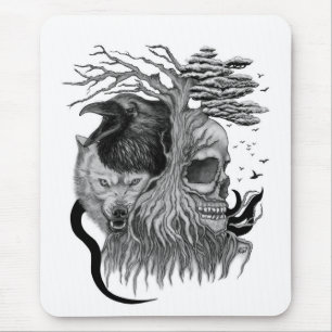 Wolf and Raven with Skull Mouse Mat