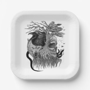 Wolf and Raven with Skull Paper Plate