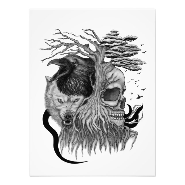 Wolf and Raven with Skull Photo Print (Front)