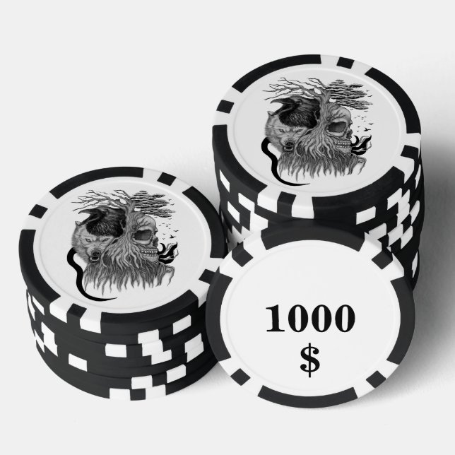 Wolf and Raven with Skull Poker Chips (Stack)