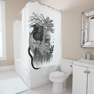 Wolf and Raven with Skull Shower Curtain