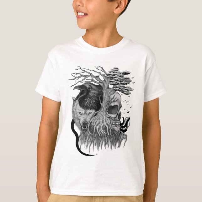 Wolf and Raven with Skull T-Shirt (Front)