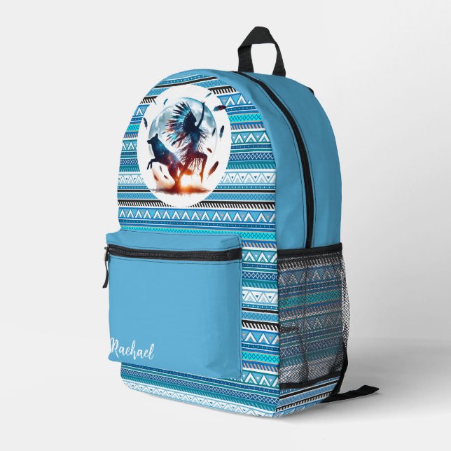 Wolf and Tribal Headdress Ritual Dance Backpack  (Back Corner Right)