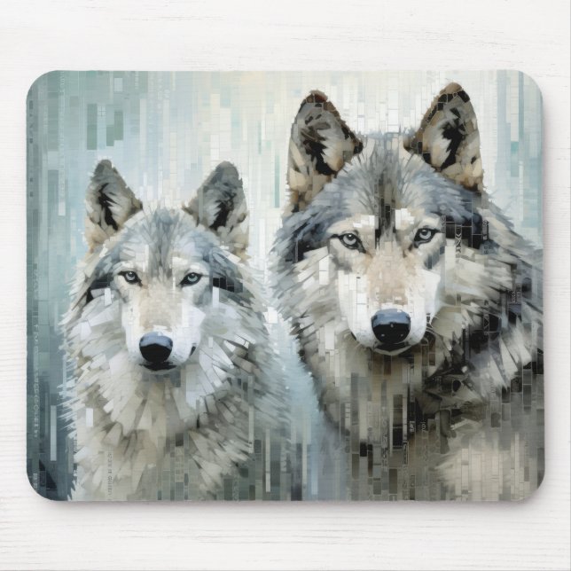 Wolf Animal Art Decor Paint Mosaic  Mouse Mat (Front)