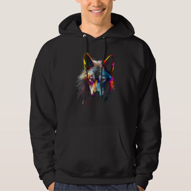 Wolf  Animal  Colourful Wolf Hoodie (Front)