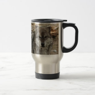wolf animal face eyes canine forest zoo park travel mug