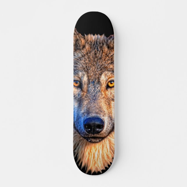 Wolf animal face. Scary grey wolf head Skateboard (Front)