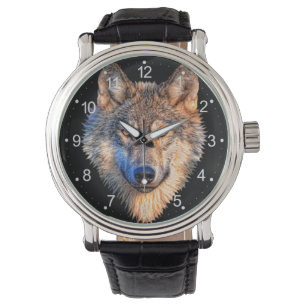 Wolf animal face. Scary grey wolf head Watch