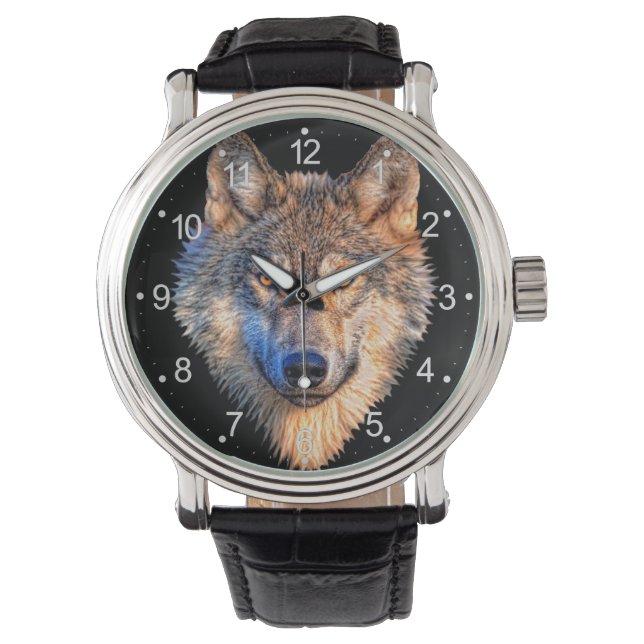 Wolf animal face. Scary grey wolf head Watch (Front)