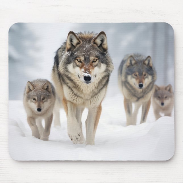 Wolf Animal Family Wandering Nature Out Mouse Mat (Front)
