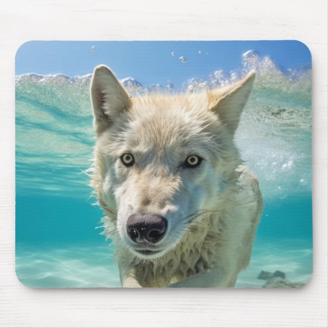 Wolf Animal Fun Nature Playing Water Out Mouse Mat (Front)
