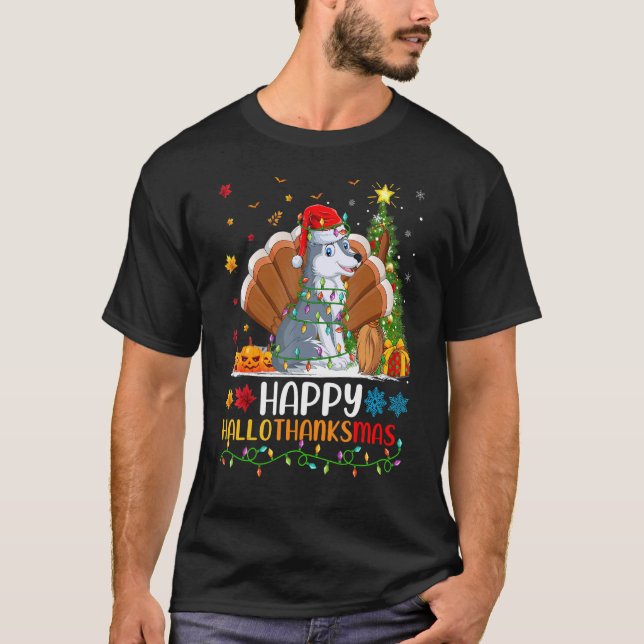 Wolf Animal   Happy Wolf Hellothanksmas T-Shirt (Front)