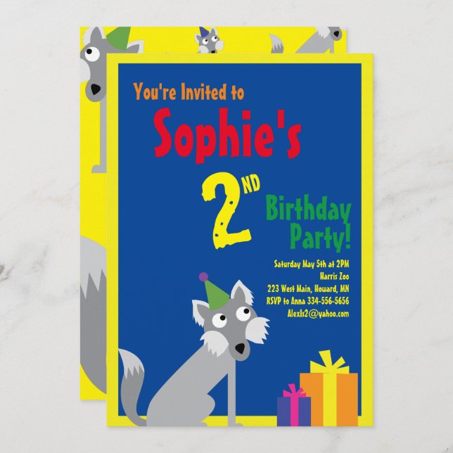 Wolf Animal Kid's Birthday Party Invitations (Front/Back)