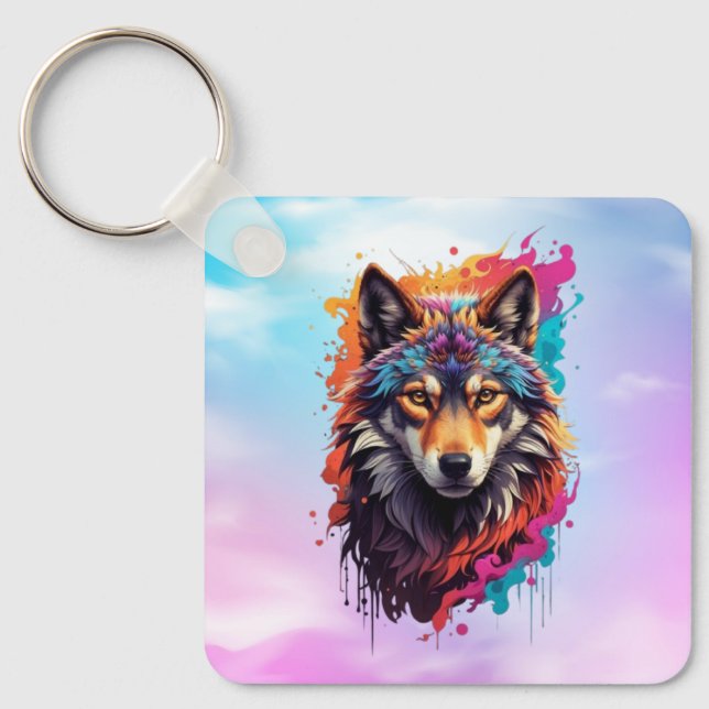 Wolf Animal Logo Design-87694 Key Ring (Front)
